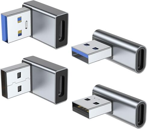 AreMe 90 Degree USB to USB C Adapter 4 Pack, Up and Down Angle, Left and Right Angle Type C Female to A Male Converter Extender for PC, Laptop, USB A Charger, Power Bank and More (Black) in Saudi Arabia