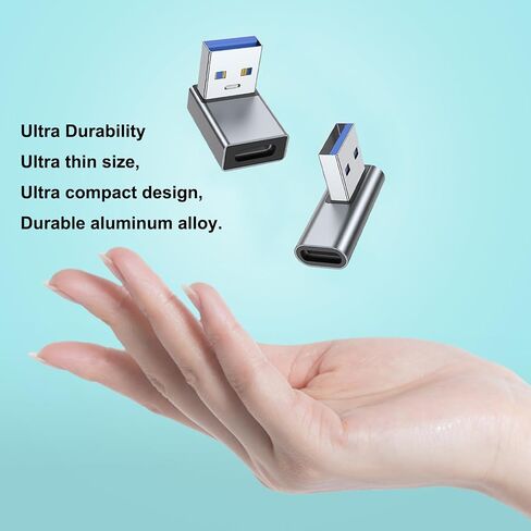 AreMe 90 Degree USB to USB C Adapter 4 Pack, Up and Down Angle, Left and Right Angle Type C Female to A Male Converter Extender for PC, Laptop, USB A Charger, Power Bank and More (Black) in Saudi Arabia