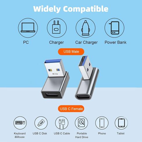 AreMe 90 Degree USB to USB C Adapter 4 Pack, Up and Down Angle, Left and Right Angle Type C Female to A Male Converter Extender for PC, Laptop, USB A Charger, Power Bank and More (Black) in Saudi Arabia