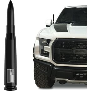 American Flag 50 Cal Bullet Antenna for Ford F150 F250 F350 Super Duty Ford Raptor Bronco Truck - Anti-Theft, GM Chevy Silverado 1500 2500 3500 Short Replacement Truck Accessories Tire Stem Caps Black