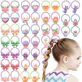 80 PCS Girl Hair Ties Cartoon Elastic Hair Ties Cute Flower Elastic Toddler Hair Ties for Girls Toddler Hair Accessories for Iittle Girls