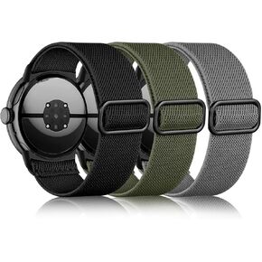 DaQin 3 Pack Stretchy Solo Loop Compatible with Pixel Watch 2 Band/Google Pixel Watch Band for Women Men, Soft Nylon Elastic Braided Strap Wristband Replacement for Pixel Watch/Pixel Watch 2 Band
