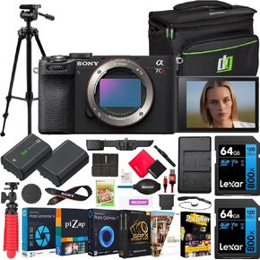 Sony a7CR Full Frame Mirrorless Interchangeable Lens Hybrid Camera Body Black ILCE-7CR/B Bundle with Deco Gear Photography Bag Case + Extra Battery + Charger + Tripod + Software Kit & Accessories