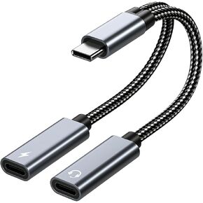 MMOBIEL Dual USB-C Splitter Headphone and Charger Adapter 16 Bit / 60W 2-in-1 Splitter USB-C to USB Type-C Mic Audio Adapter with Fast Charging for iPhone 15, iPad Air/Pro, Galaxy S24 S23 S22 S21