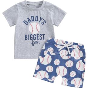 Toddler Boys Summer 2 Piece Outfit Short Sleeve O Neck Baseball Print Tops and Pocket Shorts Sets Casual Clothes