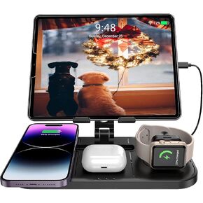 Wireless Charging Station for Apple Multiple Devices, Wired Charger for Tablet Stand iPad Holder, Wireless Charger for iPhone 15 Pro Max/14/13, AirP od Pro 3/2, Watch Charger for iWatch Series 9/8/7