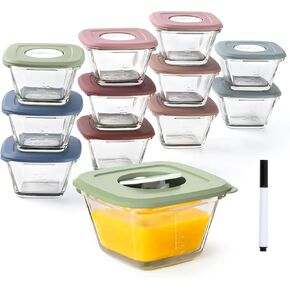 حاويات طعام الأطفال من HEYVALUE - برطمانات زجاجية لطعام الأطفال بأغطية سعة 118 مل، 12 حاوية تخزين صغيرة، صانعة طعام الأطفال لأغذية الأطفال والميكروويف وغسالة الأطباق والفريزر، خالية من مادة BPA in Kuwait