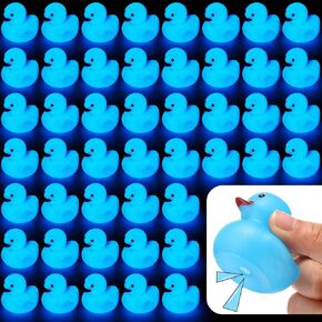 2 Inch Glow in The Dark Rubber Ducks Glow Bath Floating Toys Fluorescent Tiny Ducks Squeak Garden Ducks Light up Duck for Desk Home School Room DIY Shower Birthday(Blue, 50 Pcs)