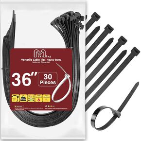 Zip Ties Heavy Duty 250 lb 20 Inch, Extra Long Cable Ties Wide Plastic Wire Tie Wraps Strong Ties Industrial Zipties Outdoor Use Black 30 Pieces