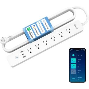 Ghome Smart Power Strip, 3 USB (2A1C 30W) and 6 Individually Controlled Outlets, WiFi Surge Protector Compatible with Alexa Google, Energy Monitor, 7ft Mountable Flat Plug with Overload Protection