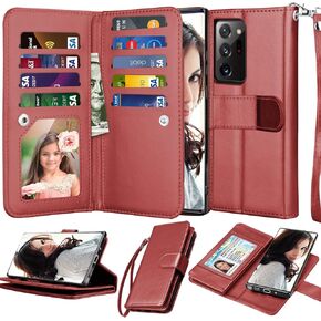 Njjex Galaxy Note 20 Case, For Samsung Note 20 5G Wallet Case, [9 Card Slots] PU Leather ID Credit Holder Folio Flip [Detachable] Kickstand Magnetic Phone Cover & Lanyard For Galaxy Note 20 -Rose Gold