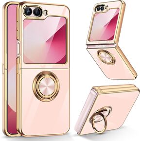 for Samsung Galaxy Z Flip 6 Case with Ring Holder Magnetic Kickstand Flexible for Samsung Z Flip 6 Phone Case Cover Outdoor 360 Degrees Shockproof Fall Z Flip6 Protection Case 5G (Green)