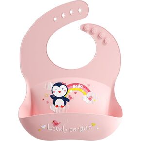 Waterproof Bibs for Babies,Baby Bibs for Eating,Adjustable Cute Penguin Silicon Bibs