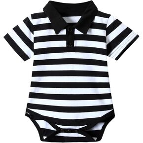 Baby Boy's Striped Bodysuit Infant Cotton Short Sleeve Romper, 0-18 Months