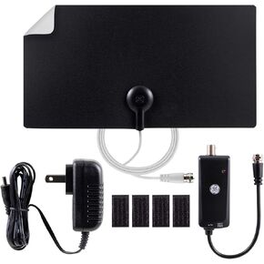 GE Ultra Edge Indoor TV Antenna, 50 Mile Range, Home Decor, Digital, HDTV Antenna, Smart TV Compatible, 4K 1080P VHF UHF, 6ft Coaxial Cable, Amplifier, Signal Booster, 33678
