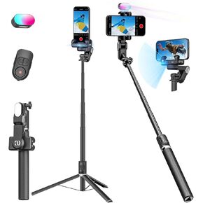 Gimbal Stabilizer Face Tracking without APP, 4 in 1 RGB light Stabilizer, Portable Phone Tripod, Stabilizer for iPhone&Android, Extension 108cm, AOCHUAN M2PRO Black