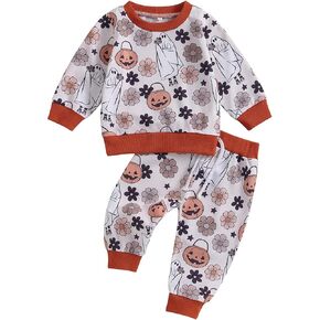 Newborn Baby Girl Fall Clothes Halloween Outfit Long Sleeve Pumpkin Sweatshirt Pants Set Toddler Halloween Clothes