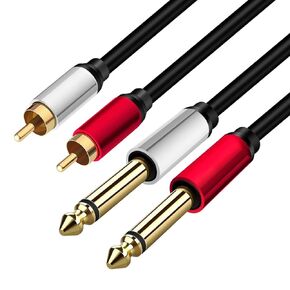 2 x 6.35 mm to 2RCA Cable,Dual 1/4 inch TS Stereo Jack Male to 2 RCA Male Stereo Audio Cable Splitter Adapter (6ft/2m, Black)