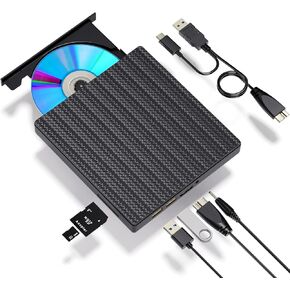 External CD/DVD Drive for Laptop DVD Drive with SD Card Slots Reader and 4 USB Ports, USB 3.0 Type-C Can Read CD/DVD Drive Optical Drive Compatible with Laptop Mac PC Windows 11/10/8/7