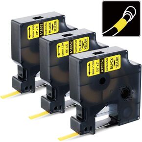 Compatible Label Tape Replacement for DYMO 18058 3/4" Heat Shrink Tube Work with DYMO Industrial Rhino 4200, 5200, 5000, 6000 Label Maker (Black on Yellow, 3/4'' x 4.9'), 3-Pack