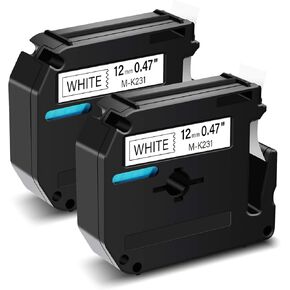 GREENCYCLE 2 Pack Compatible for Brother P Touch M Tape M231 MK231 M-231 M-K231s 12mm 0.47 White Label for Brother Ptouch PT-M95 PT-70BM PT-90 PT-85 PT65 45 Label Maker Refills, Black on White