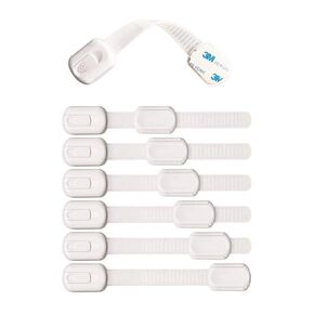 6 Pack Baby Proofing Safety Cabinet Locks for Babies Safety Kit, Child Proof cabinets Locks for Cabinets and Drawers, Door,Toilet, Fridge & More. Adjustable Strap Size with Strong Adhesive