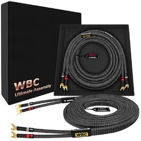WORLDS BEST CABLES 5 Foot ULTIMATE - 8 AWG - Ultra-Pure OFC - Premium Audiophile HiFi Speaker Cable Pair with Eminence Spade Plugs & Carbon Tweed Jacket