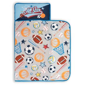 Funhouse MVP Sports Toddler Nap Mat - Pillow and Fleece Blanket – Great for Boys and Girls Napping at Daycare, Preschool, Or Kindergarten - Fits Sleeping Toddlers and Young Children, Grey