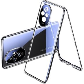 حافظة QUIETIP متوافقة مع Honor 200 Pro، هيكل معدني مغناطيسي وغطاء زجاجي شفاف مزدوج الجوانب مع حماية للكاميرا، أسود