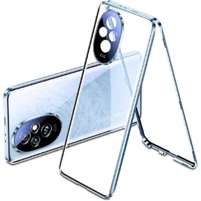 QUIETIP Case Compatible with Honor 200 Pro,Magnetic Body Metal Frame Double Sided Clear Tempered Glass Cover with Camera Protection,Black