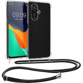حافظة kwmobile Crossbody متوافقة مع حافظة OnePlus Nord CE 3 Lite 5G / Nord N30 5G - غطاء هاتف شفاف من مادة TPU مع حزام حبل - شفاف/أسود