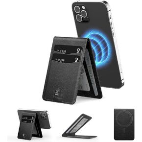 BIAOTIE Magnetic Phone Wallet, Leather Magnetic Wallet Card Holder with Adjustable Phone Stand, Slim Wallet for Men 4 Card Slots with ID Window