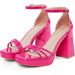 Elisabet Tang Platform Heeled Sandals for Women Dressy,4 Inch Chunky Heels with Open Toe Ankle Strap,Block Dress Shoes for Wedding Party Prom Travel