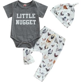 Chicken Baby Clothes Baby Girls Funny Letter Romper Chicken Fabric Flare Trousers Heaband Set Country Farm Baby Stuff