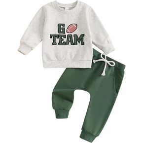 Toddler Boy Fall Winter Outfits Football Baby Clothes Long Sleeve Sweatshirt Tops Pants Set 0 6 12 18 24 Months 3T