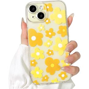 Compatible for iPhone 15 Case Cute Clear Flower Floral Color Design for Girls Women Soft TPU Shockproof Protective Girly for iPhone 15-Pink Flower
