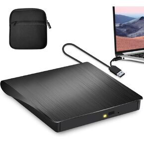 External DVD Drive with Protective Carrying Case,USB 3.0 TYPE C Portable CD/DVD +/-RW Disk Drive DVD Player for Laptop CD/DVD ROM Burner Reader