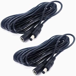 2pcs black 16.4-foot (5-meter) DC male and female extension cables, 5.5mm x 2.5mm plug cables, DC power adapter connection cables, used for LED light strips, camera monitoring, etc