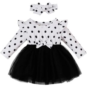 Baby Girls Dresses Infant Long Ruffle Sleeve Floral Tutu Skirt Tulle Dress Headband Princess Outfit Set 3-24 Months