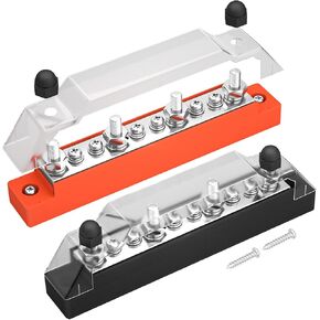 DaierTek Power Distribution Block 12V Bus Bar Terminal Block 150A 6 x 1/4" Terminal Studs 12 Volt for Automotive Marine Boat Solar System (Pair - Negative & Positive)