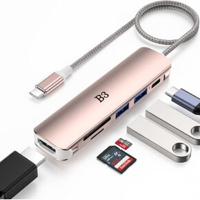 USB C Hub HDMI Adapter for MacBook Air Pro, 6 in 1 4K Dongle Multiport Converter with 50cm Cable, USB 3.0 5Gbps Data Transfer, 55W PD, SD/TF Card Slotfor Mac M1 M2 PC Laptop