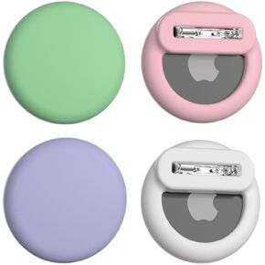 4 Pack AirTag Holder for Kids Hidden Silicone Case Cover with Safety Pins for Children Elderly Pets Backpack Luggage (White/Green/Pink/Purple)