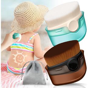 2 Pack Sunscreen Applicator for Kids Sunblock Buddy with Protective Caps and Storage Bag Suncream Sun Lotion Brush for Cream Liquid Foundation Powder