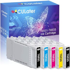 T6931 T6932 T6933 T6934 T6935 Remanufactured Ink Cartridge T693100 T693 Replacement for SureColor SC-T3000 T3070 T3200 T3270 T5000 T5070 T5200 T5270 T7000 T7070 T7200 T7270 T5200D (5 Pack, 350ML)