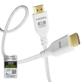 Pixio White 8K HDMI 2.1 Cable Ultra Certified Ultra High Speed 10FT 8K 60Hz 4K 120Hz Nylon Braided, Gold Plated Connector, Anti-breakage, HDR10+, dtsx, eARC, HDCP, Dolby Compatible