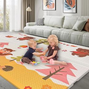 Foldable Baby Play Mat,Waterproof Double-Sided Pattern Babies Playmat for Playpen,Anti-Slip Baby Crawling Play Mat for Indoor and Outdoor (50 x 50 inch)