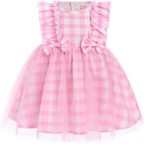 IDOPIP Baby Girls Tutu Dress Heart Plaid Print Summer Sleeveless Princess Birthday Party Dresses Ruffle Tulle Sundress 6M-4T