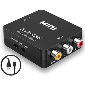 AV to HDMI Adapter, Mini RCA to HDMI 1080P Composite CVBS Video Audio Converter Adapter, for PC Xbox PS4/3 VHS VCR DVD TV STB, Support PAL/NTSC, with USB Power Cable