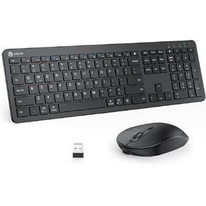iClever Wireless Keyboard and Mouse, GK08 Full Size Keyboard with Number Pad, Rechargeable Keyboard and Mouse Combo, Silent, 2.4G Connection Slim Keyboard and Mouse for Windows Mac OS, Black