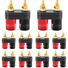 10Pcs Gold plated Insulated Terminal Binding Post Power Amplifier Dual 2-way Banana Plug Jack